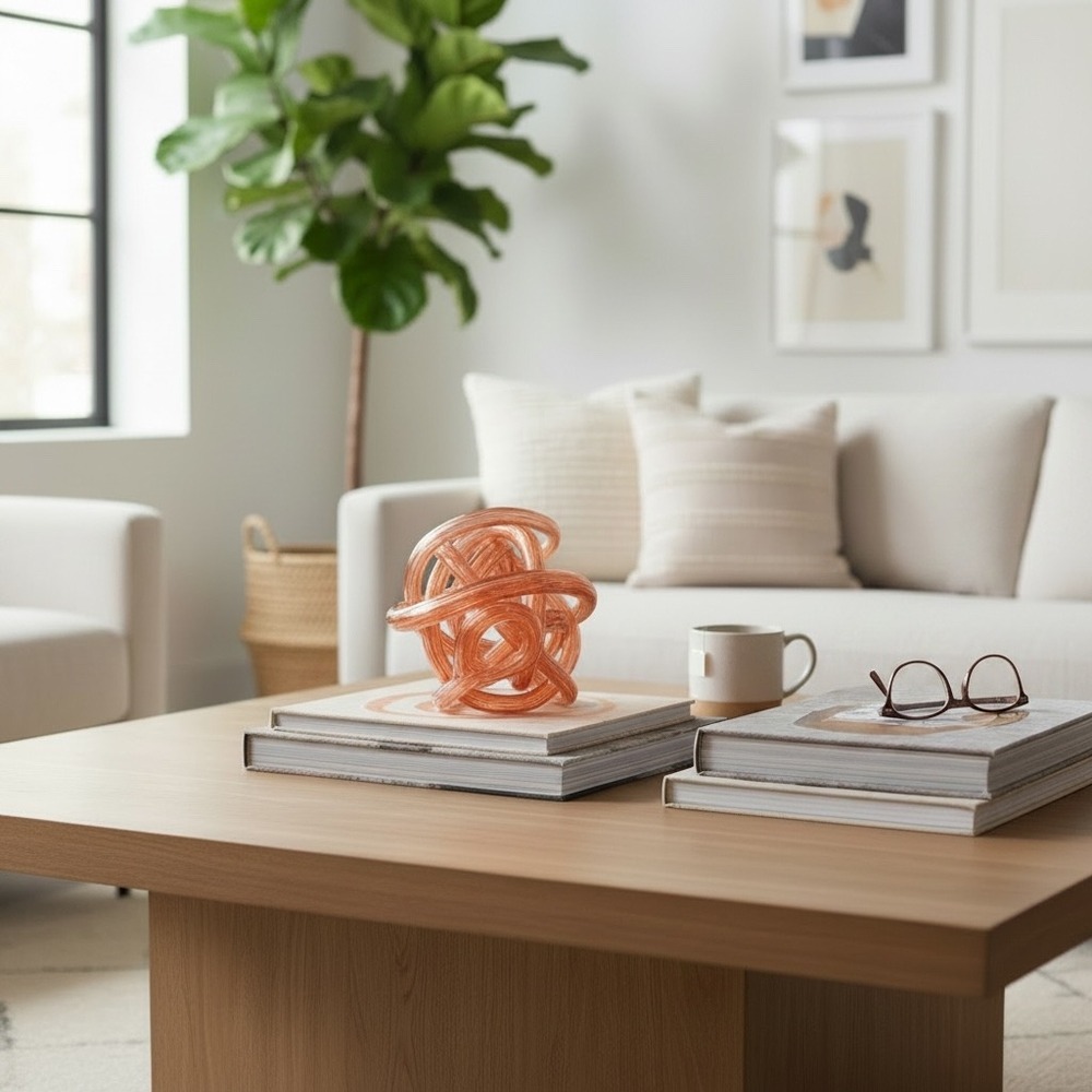 Pink‎ Orange Hand Blown Glass Knot Sculpture Decorative Tabletop Home Decor